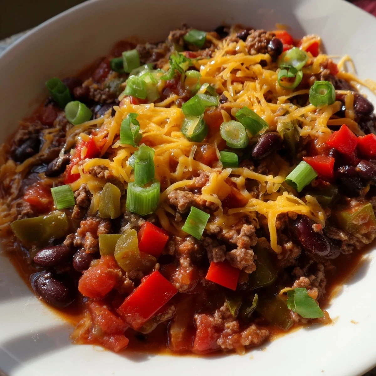 Hearty Slow Cooker Chili with Ground Beef served in a rustic bowl, garnished with cilantro and a dollop of sour cream.  