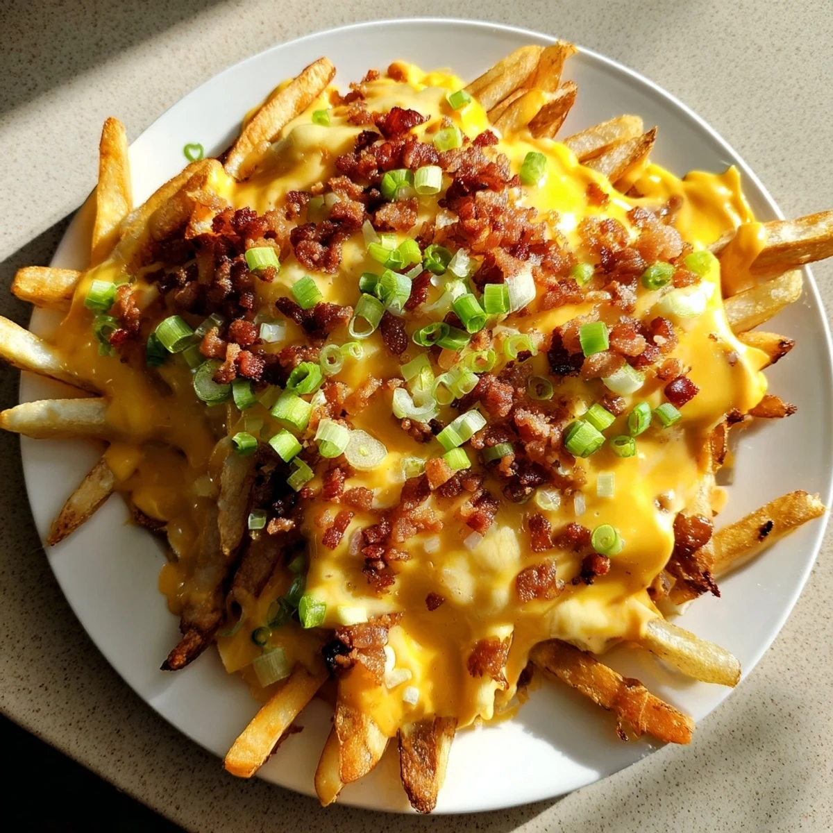 Melted cheddar and crunchy beef bacon blanket these golden Super Bowl cheese fries, with sour cream for dipping.