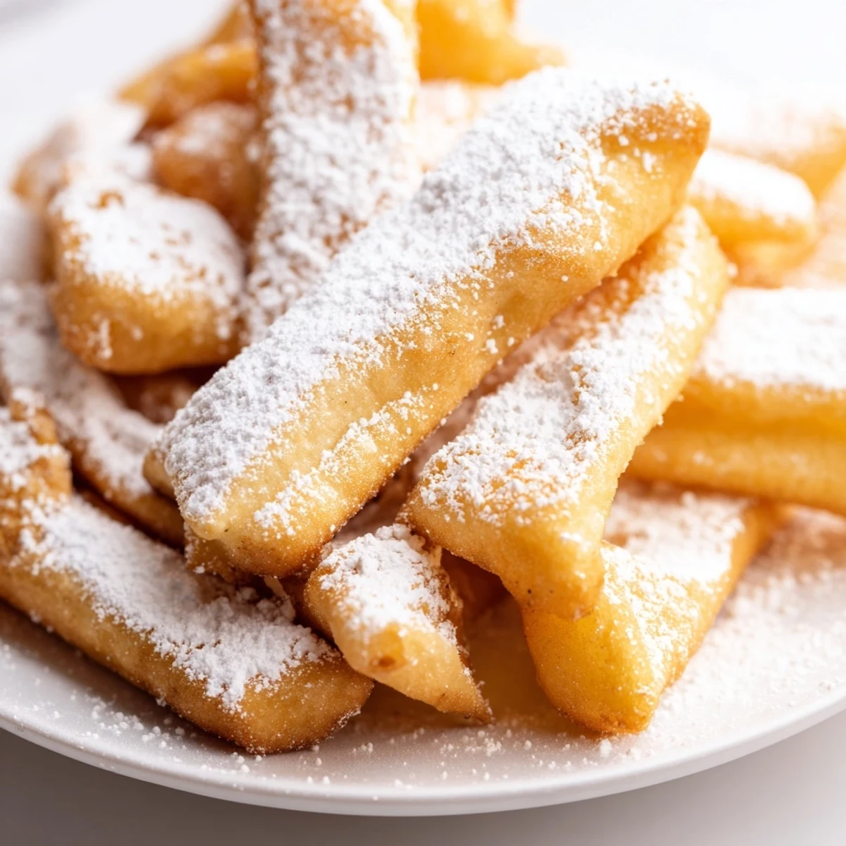 Freshly fried Beignet Fries served warm with a small bowl of rich chocolate dipping sauce.  