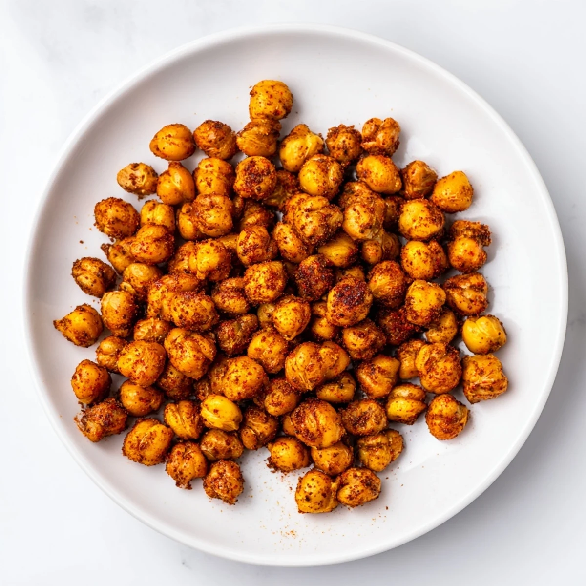 Golden-brown Cajun Spiced Roasted Chickpeas, crispy and ready to serve as a savory snack or salad topper.