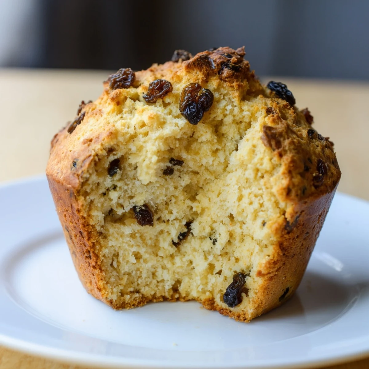 Warm Irish Soda Bread Muffins with Currants served on a plate with a cup of tea for an afternoon treat.