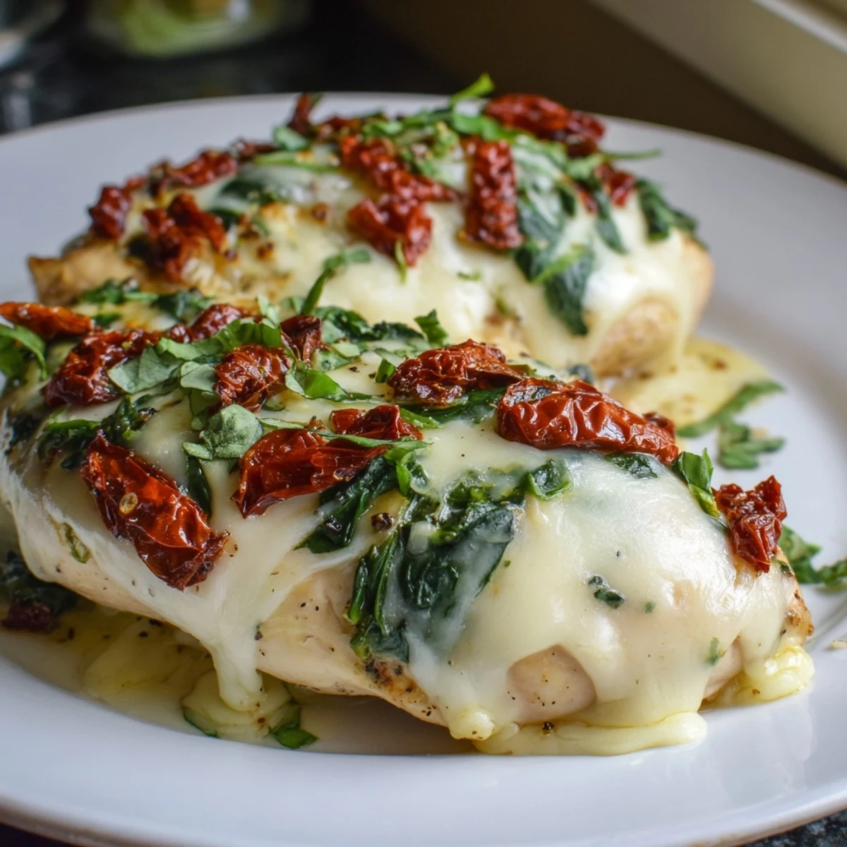 A slice of Marry Me Low Carb Chicken Casserole reveals creamy sauce and tender chicken pieces.
