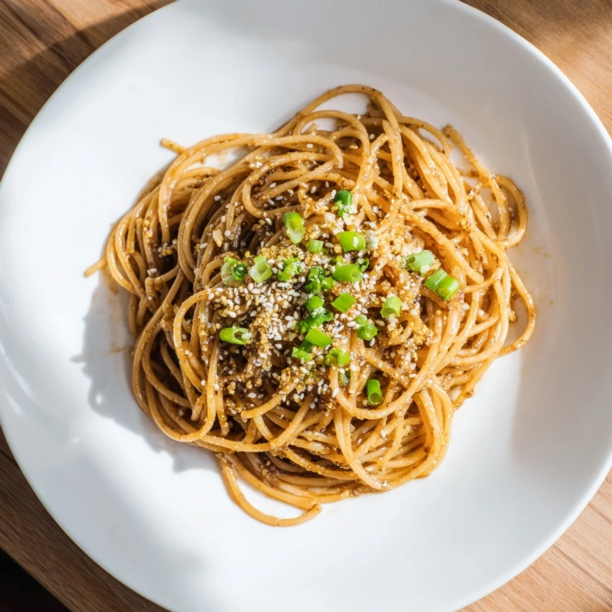 Steaming Garlic Noodles tossed in a garlicky butter sauce, topped with fresh scallions for a quick savory main course.