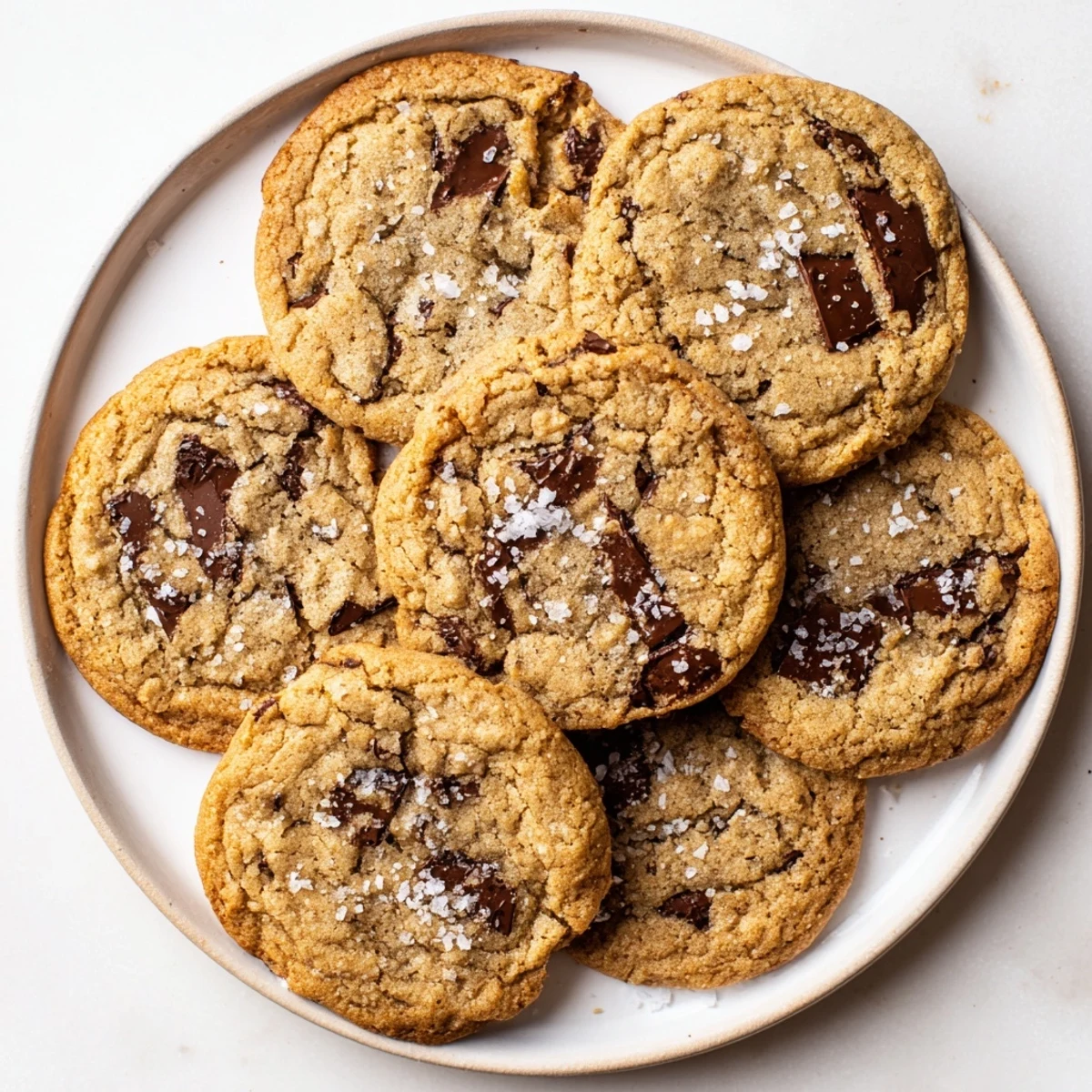 Close-up of a stacked Miso Chocolate Chip Cookies next to a cold glass of milk and coffee.