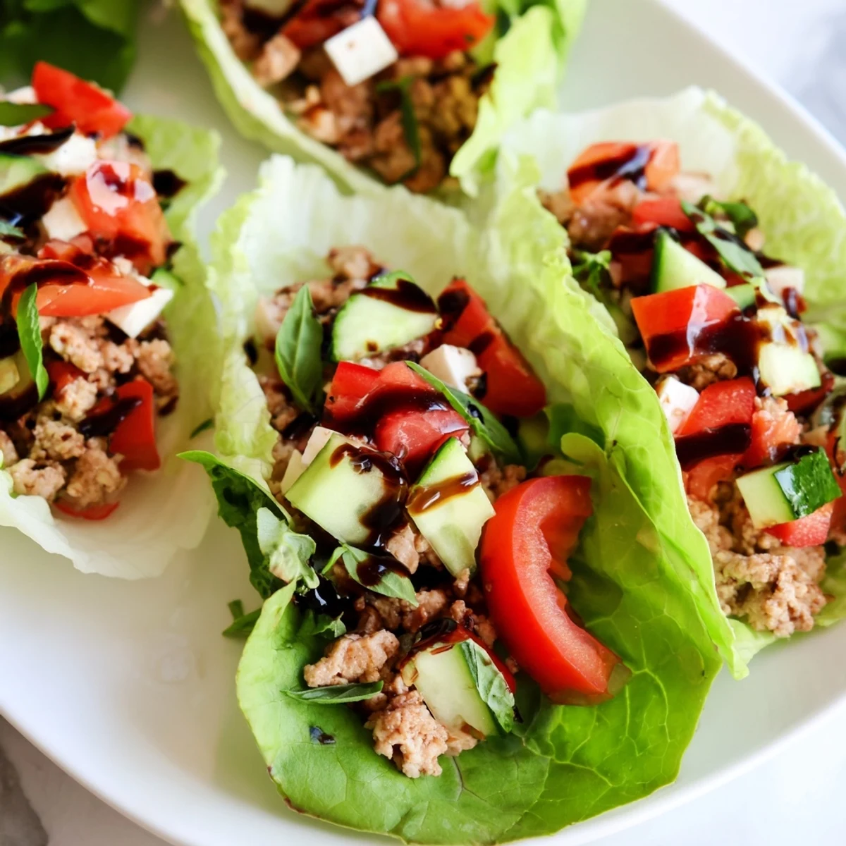 Fresh, crisp butter lettuce cups filled with savory Italian-seasoned turkey and juicy diced tomatoes for Italian Lettuce Wraps.