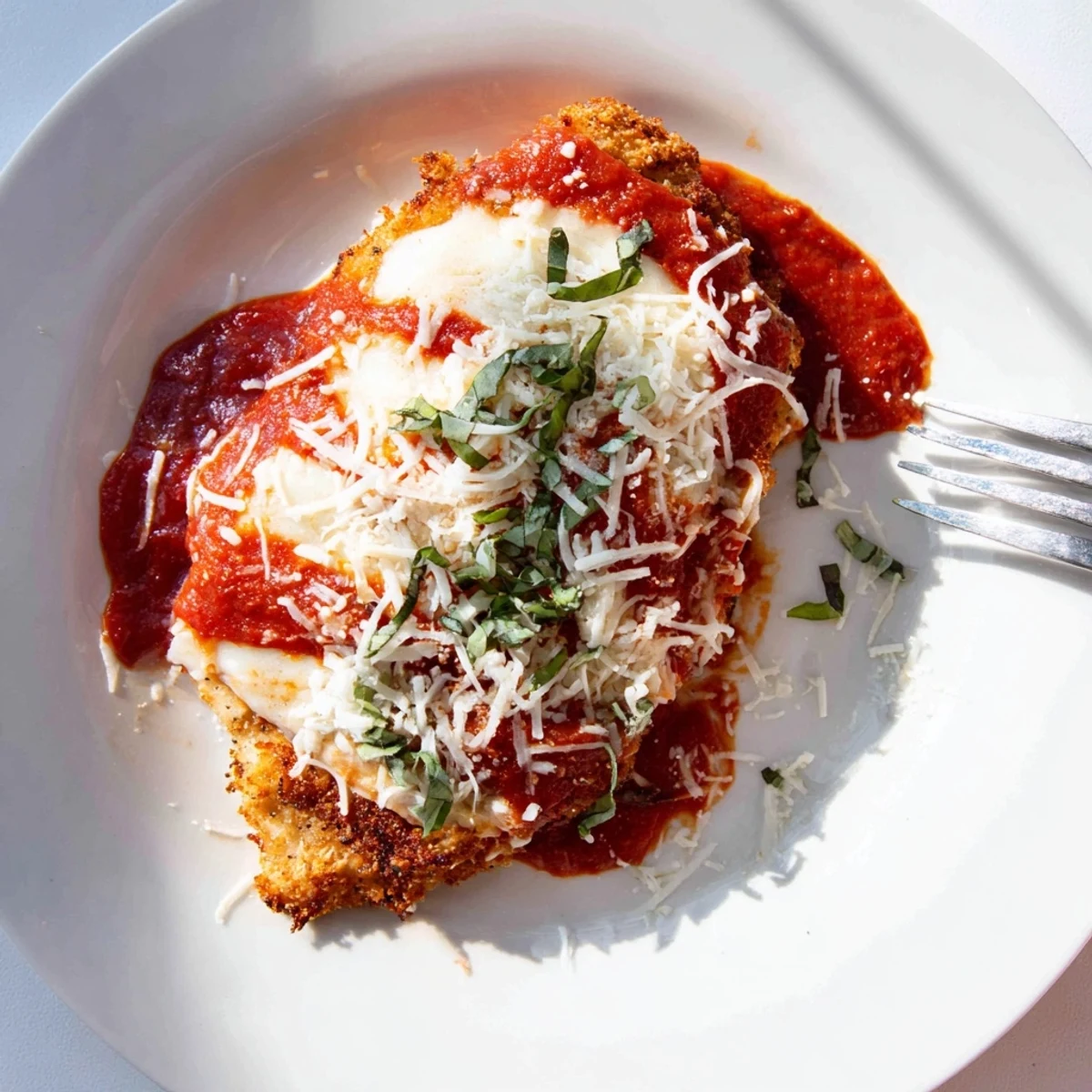 A low-carb dinner with golden crust, gooey cheese, and rich marinara sauce ready to enjoy.