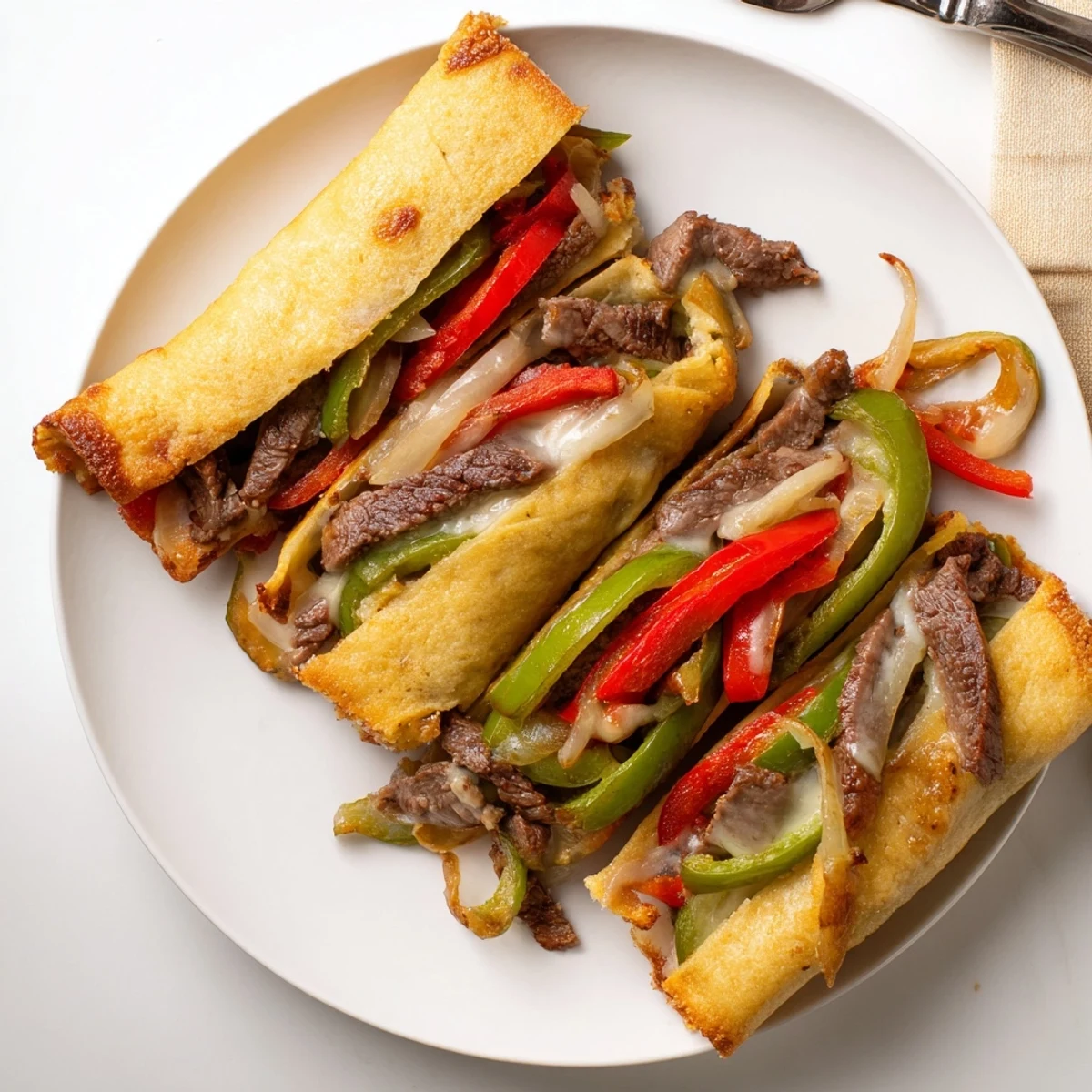 A close-up of Ultimate Keto Philly Cheesesteak Rolls served with a side salad, perfect for a guilt-free meal.