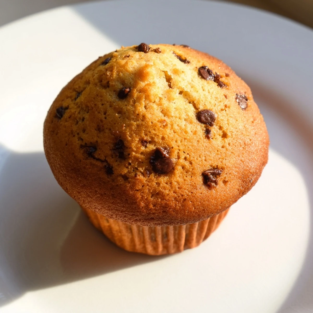 A close-up of French Roast Coffee Muffins with Mochi Flour reveals a tender, chewy interior studded with mini chocolate chips.