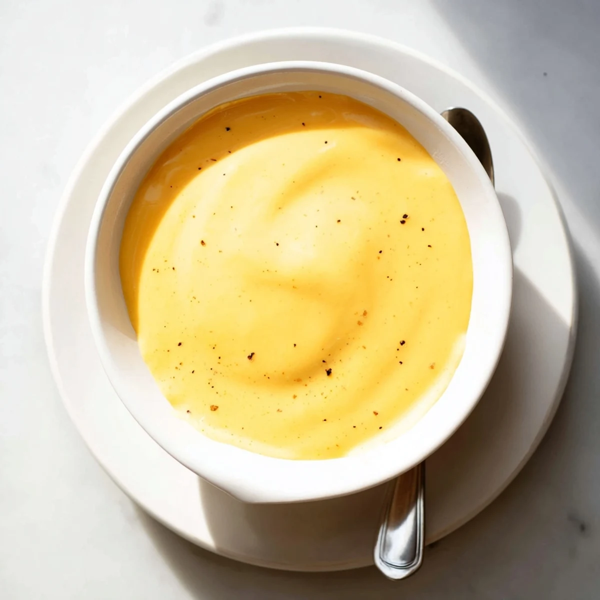 Snappy Cheddar Sauce served as a dip for tortilla chips on a rustic wooden board.