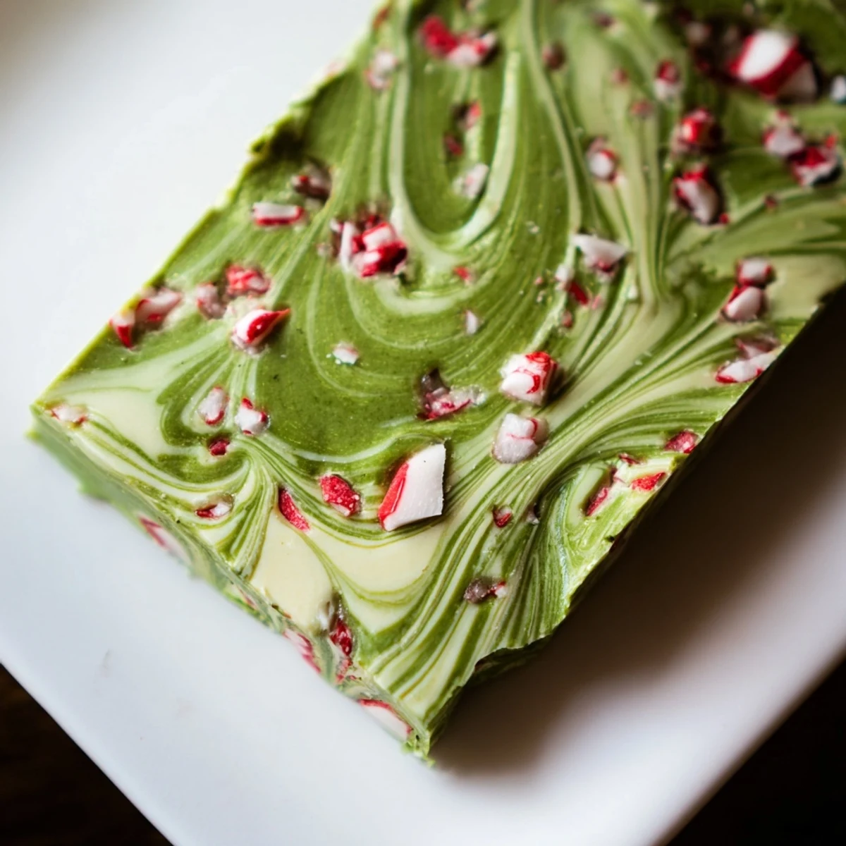 A beautiful stack of Matcha Peppermint Bark pieces displays the elegant swirls of matcha and peppermint flavors for a seasonal treat.