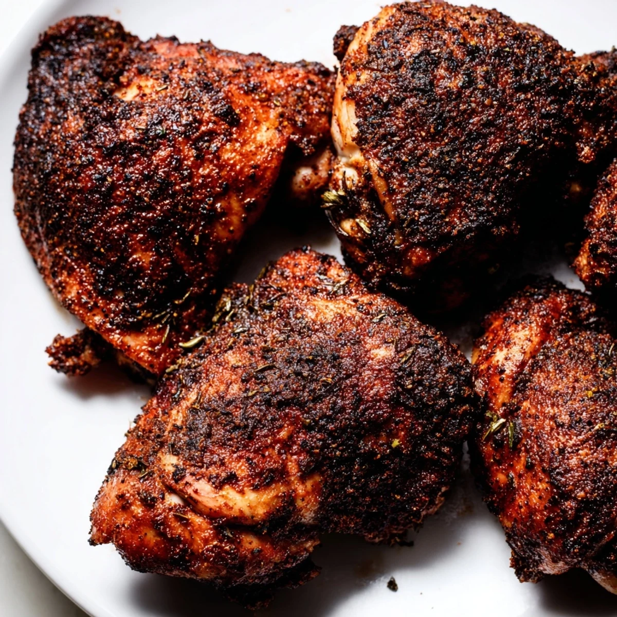 Juicy Cajun blackened chicken sliced to reveal tender meat with lemon garnish