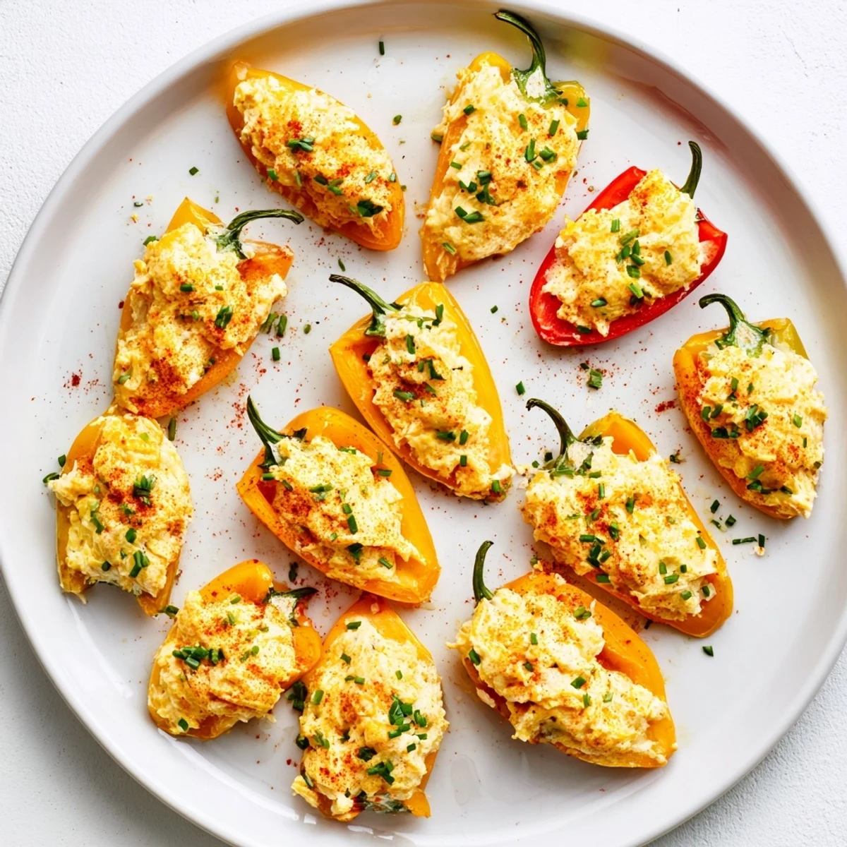 Colorful mini peppers stuffed with creamy cheese filling, golden and air-fried to perfection