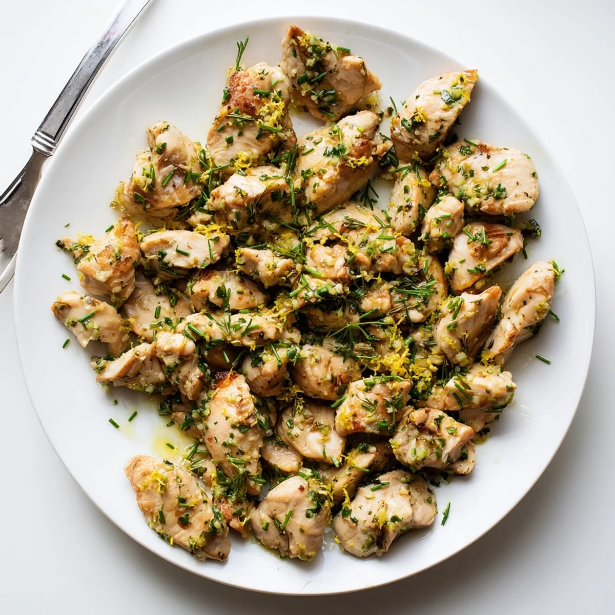 Tender Spring Garlic Herb Chicken resting after roasting with fresh herb coating and citrus accents