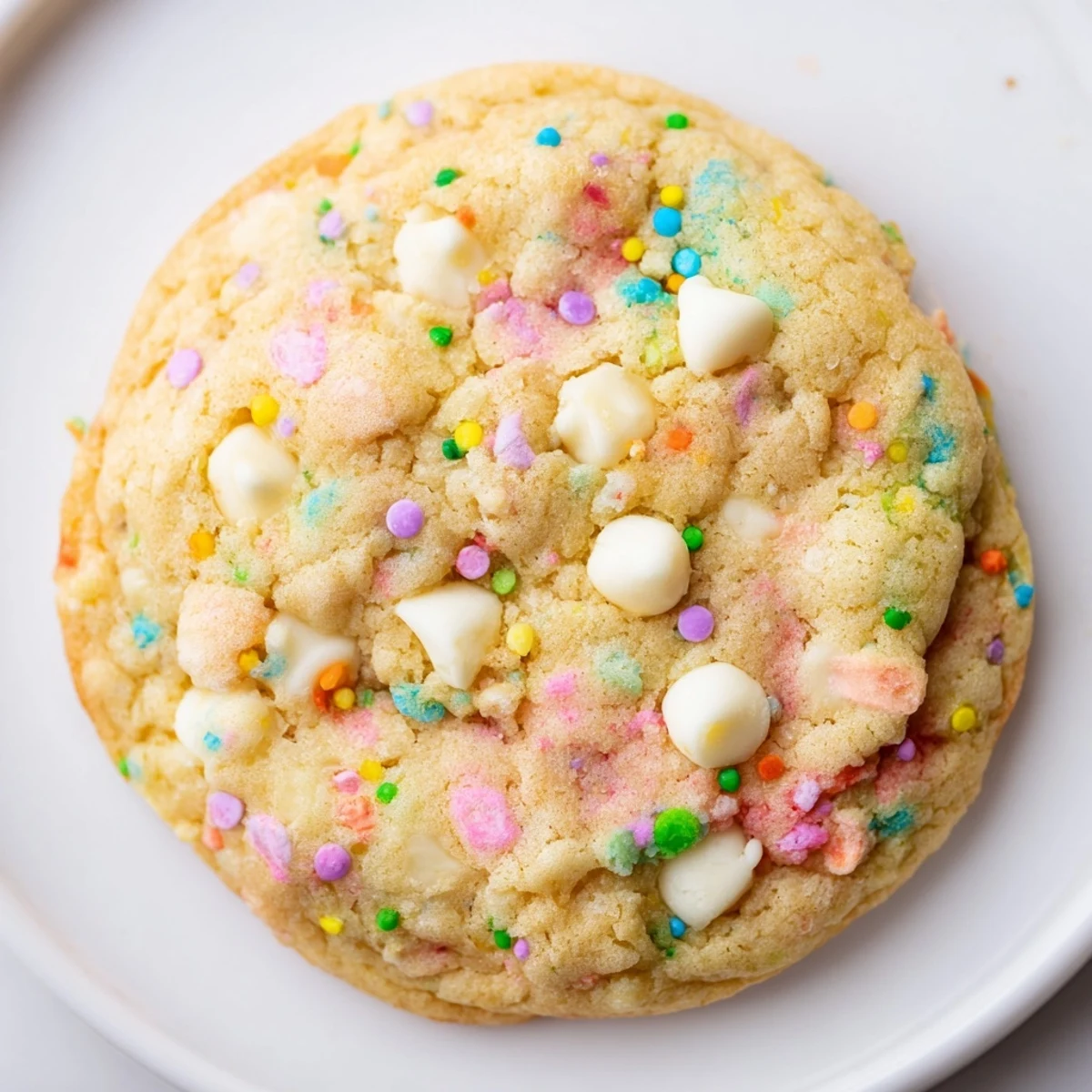 Batch of freshly baked Easter Funfetti Cookies with vibrant confetti sprinkles on parchment paper