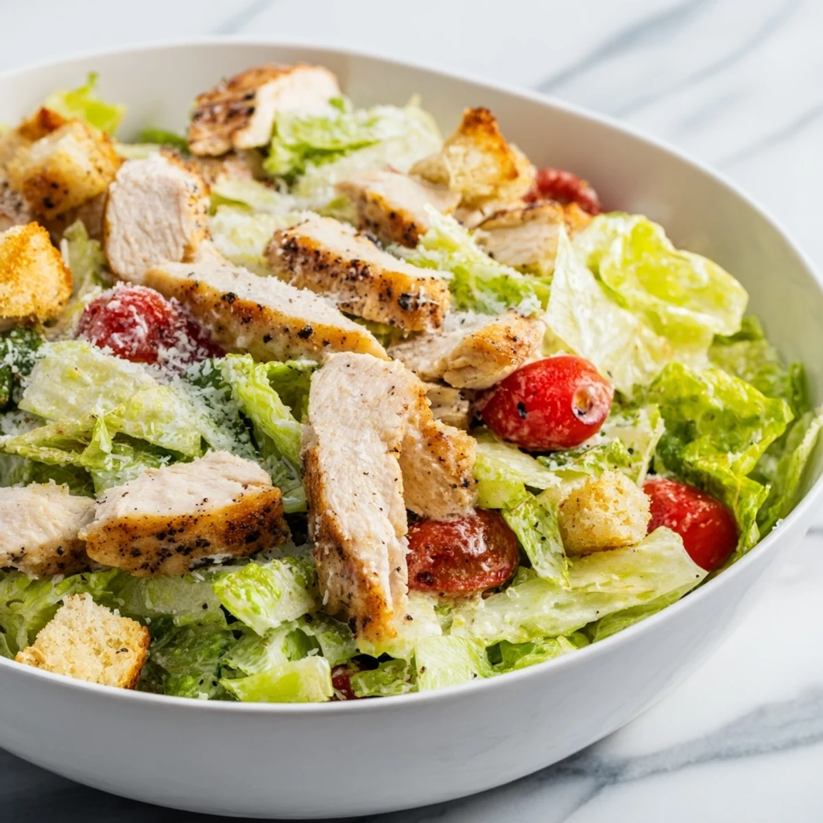 Creamy Caesar dressing coats fresh romaine and juicy chicken in this Best Chicken Caesar Salad