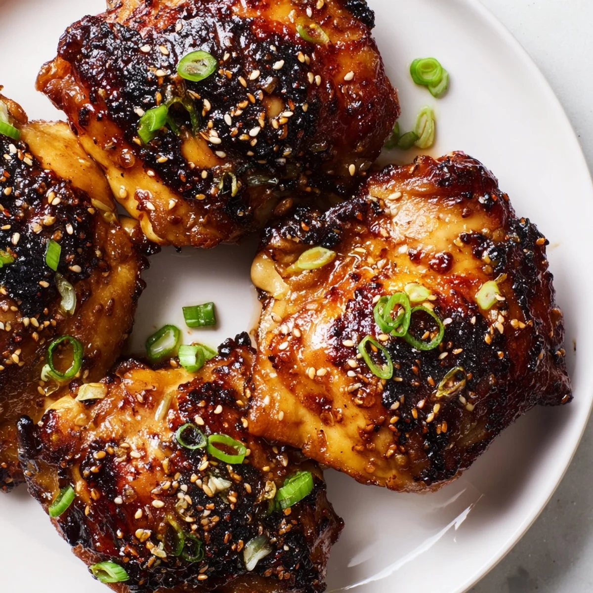 Golden roasted Garlic Miso Chicken thighs glazed with caramelized edges and garnished with sesame seeds