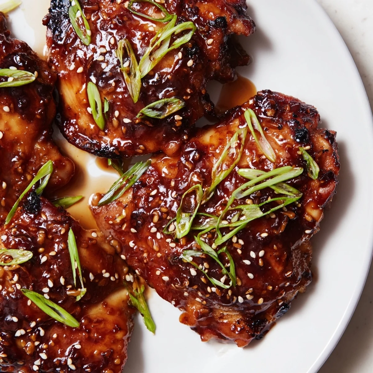 Savory Garlic Miso Chicken pieces arranged beautifully with toasted sesame topping on a dark wooden board
