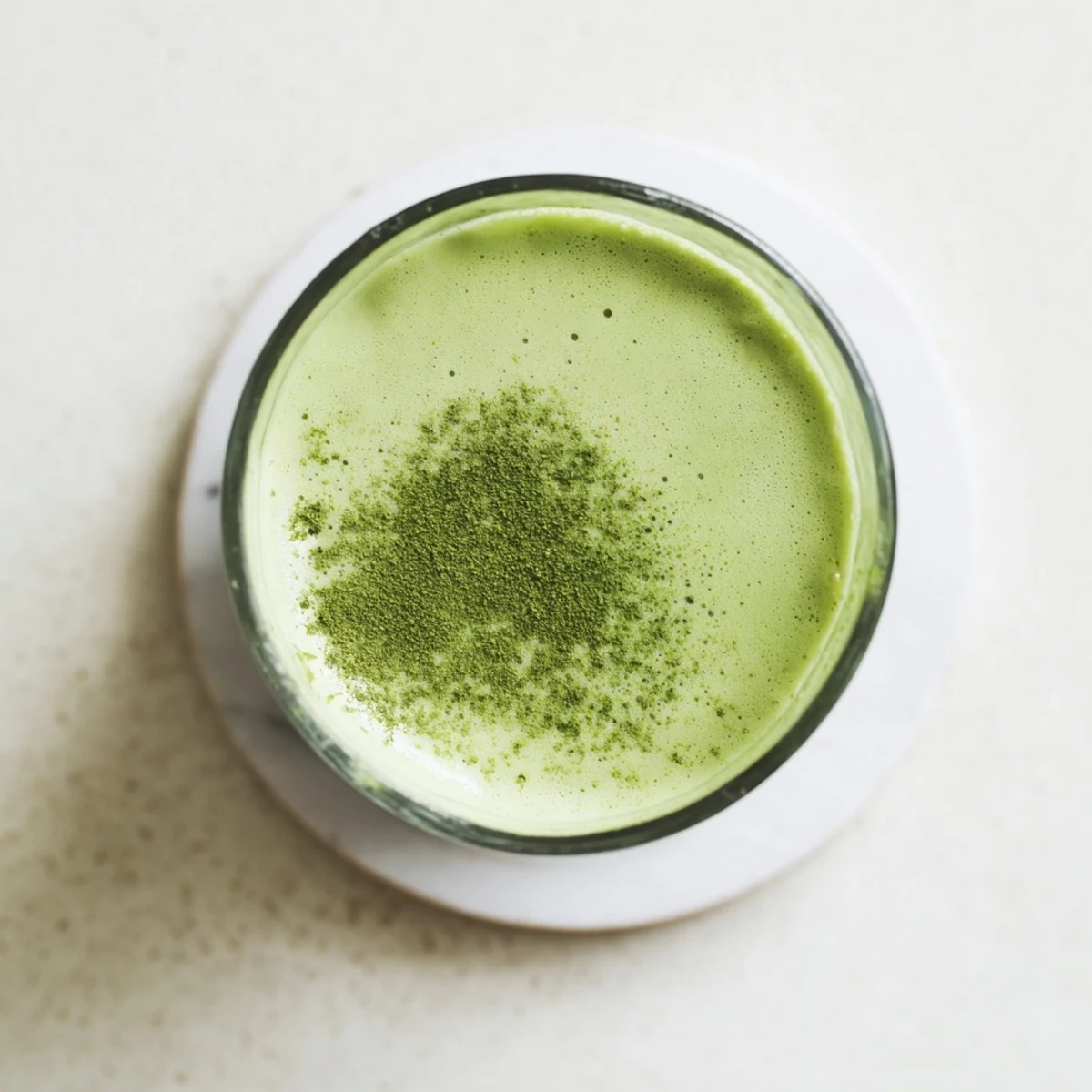 Creamy Energizing Banana Matcha Smoothie poured into a tall glass with vibrant green swirls