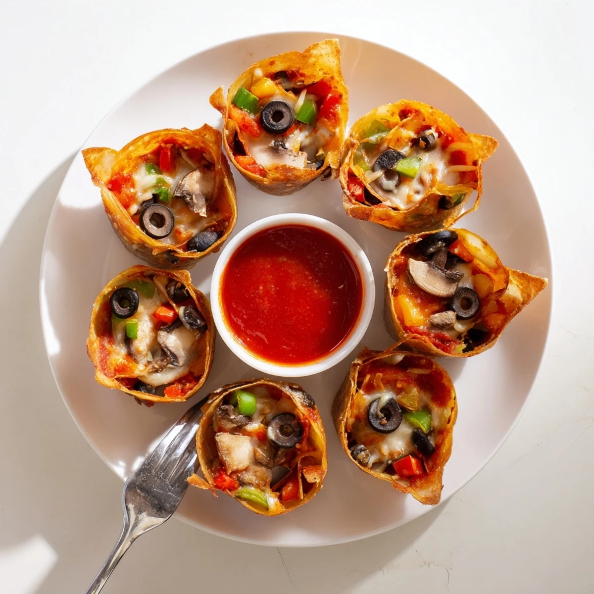 Crispy Asian-style rice paper wrappers stuffed with classic pizza toppings and savory cheese