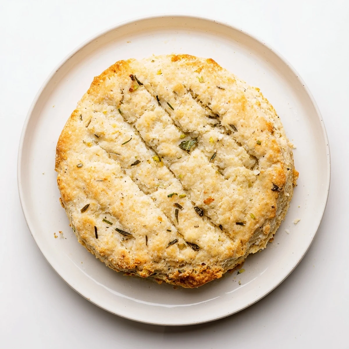 Golden brown sage and Gruyere biscuits stacked on a rustic wooden board