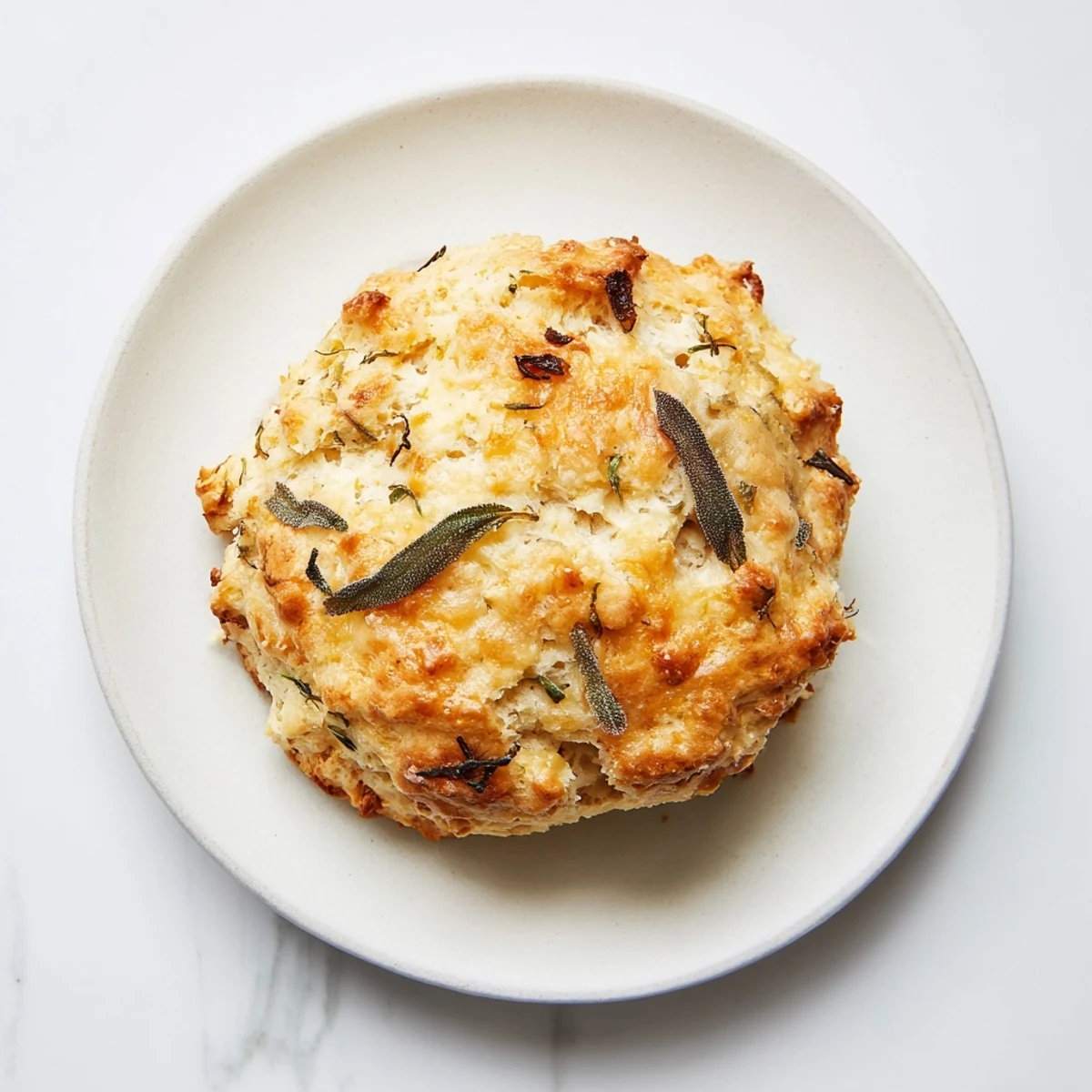 Savory sage and Gruyere biscuits on a white plate ready for breakfast