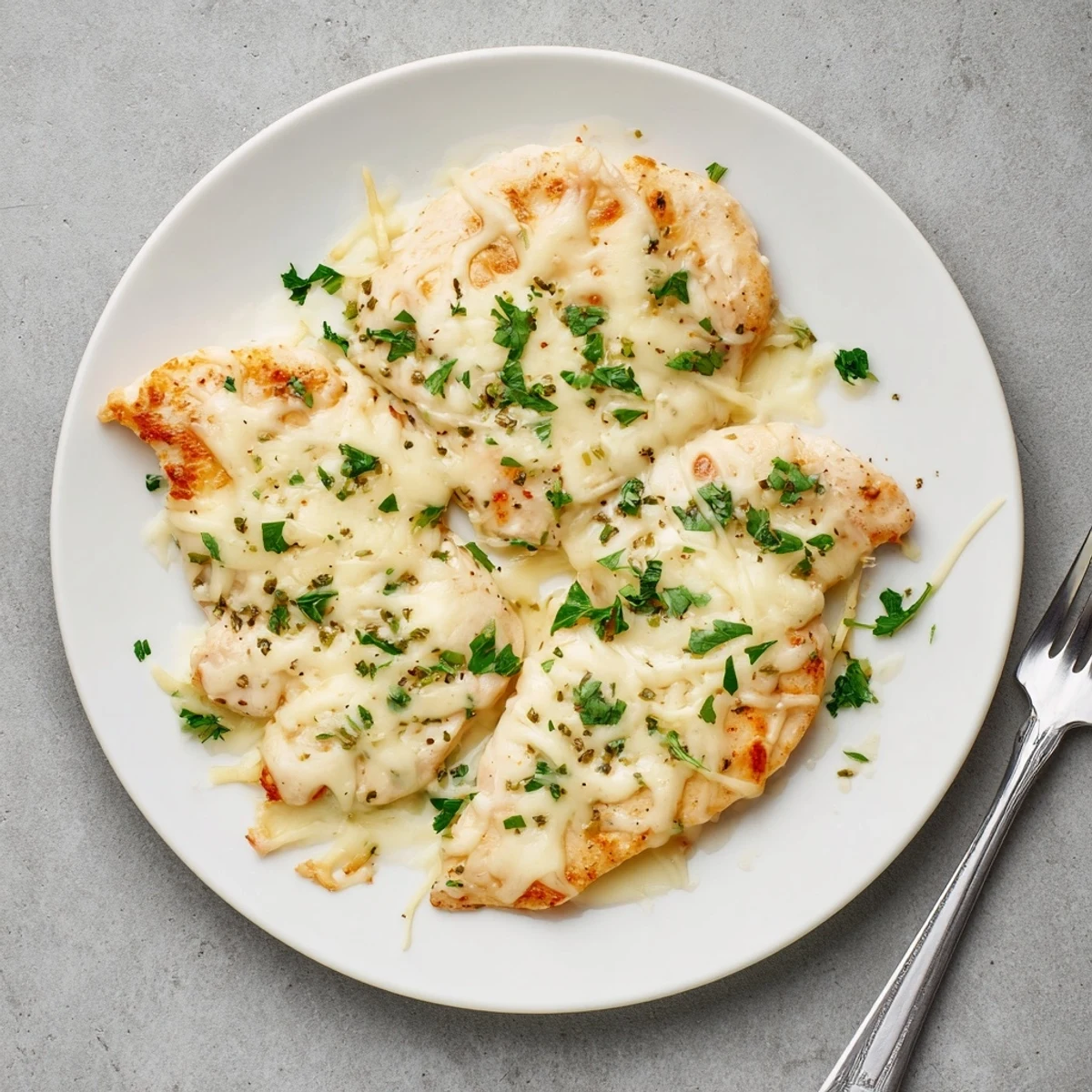 Tender juicy chicken breasts smothered in rich caesar parmesan sauce and baked to golden perfection