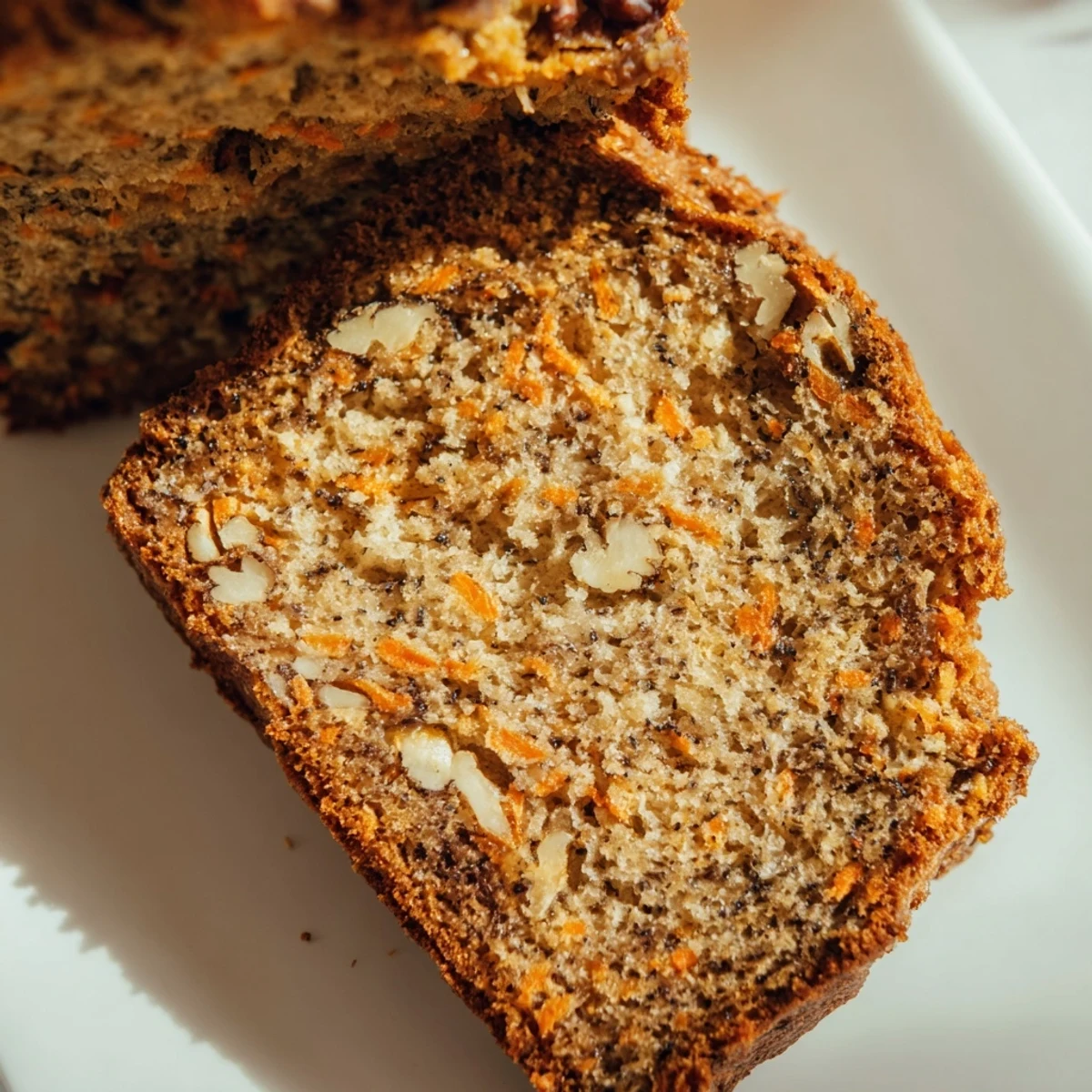 Freshly baked spiced carrot cake banana bread cooling on a wire rack with visible grated carrot texture