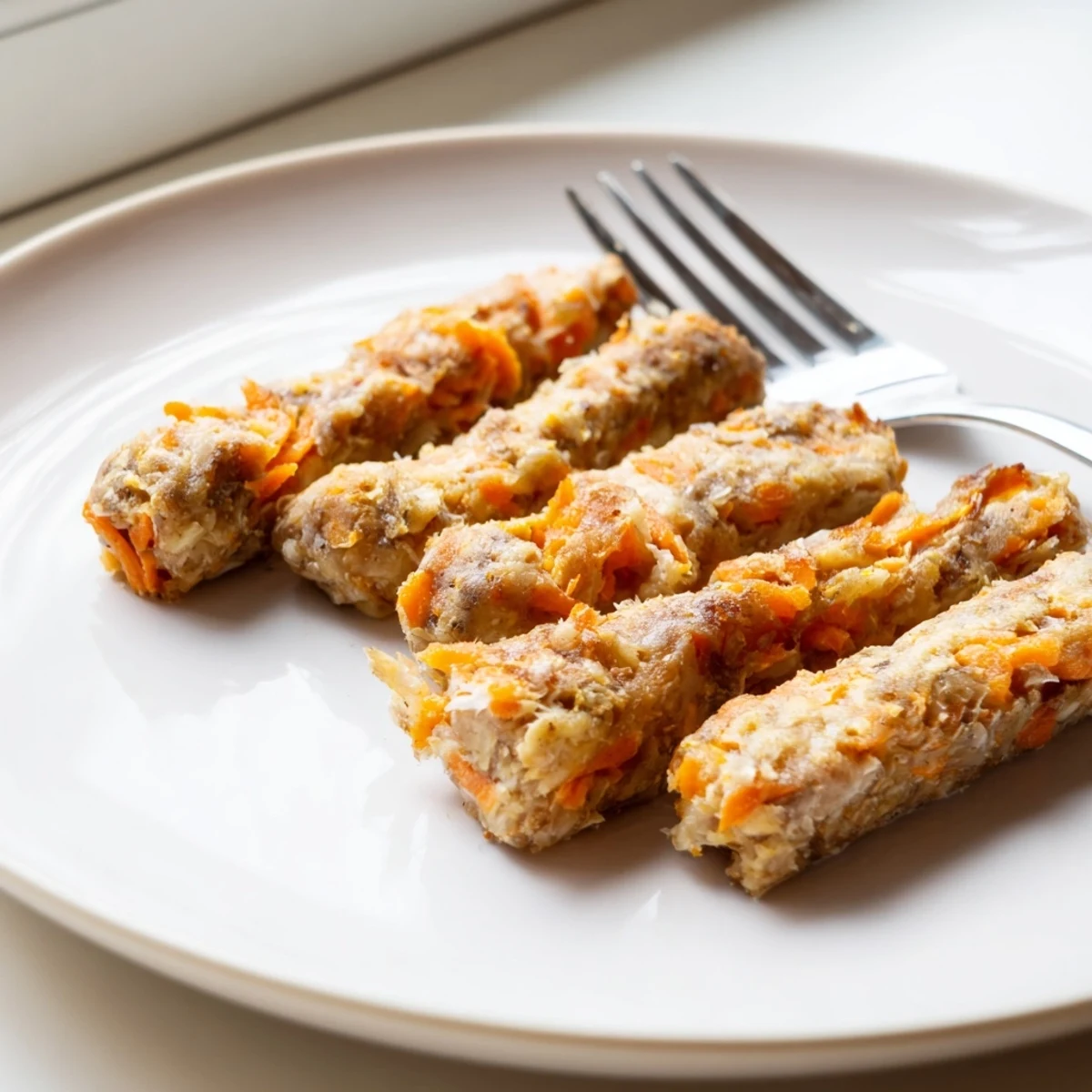 Crunchy apple and carrot dog chew sticks with visible flecks of orange and white