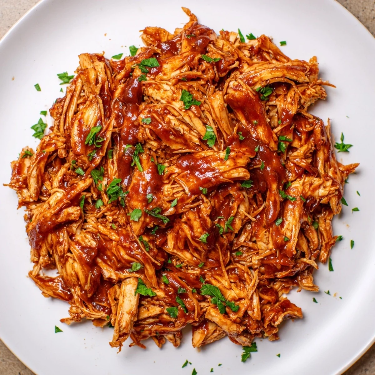 Savory Sweet Baby Ray's Crockpot Chicken shredded and coated in sticky, glossy homemade BBQ glaze
