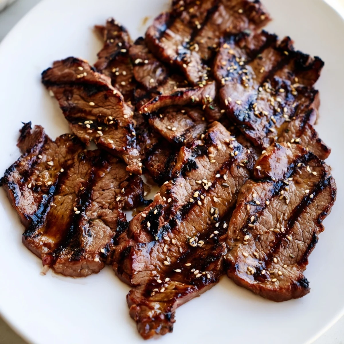 Sizzling Beef Yakiniku with caramelized edges, grilled vegetables, and steamed white rice
