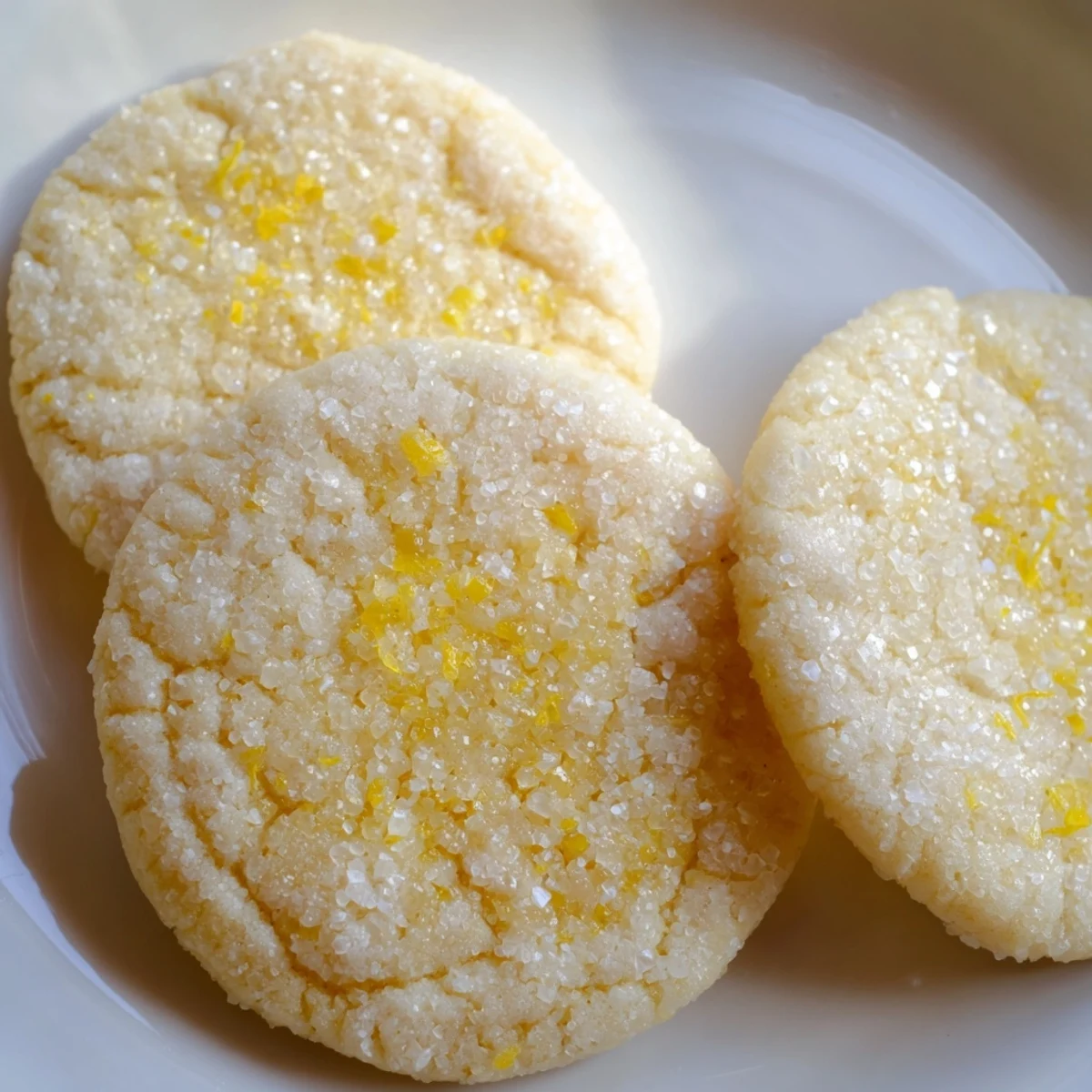 Golden lemon sugar cookies fresh from the oven with lightly crisp edges