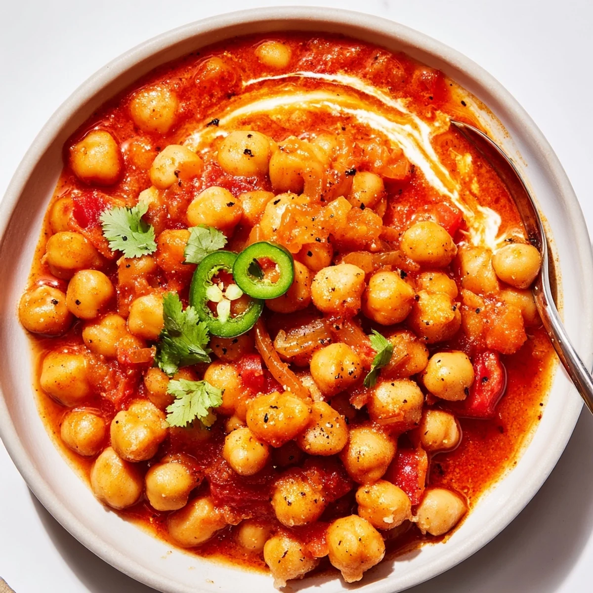 Creamy Greek Yogurt Chickpea Curry steaming over basmati rice, garnished with cilantro.