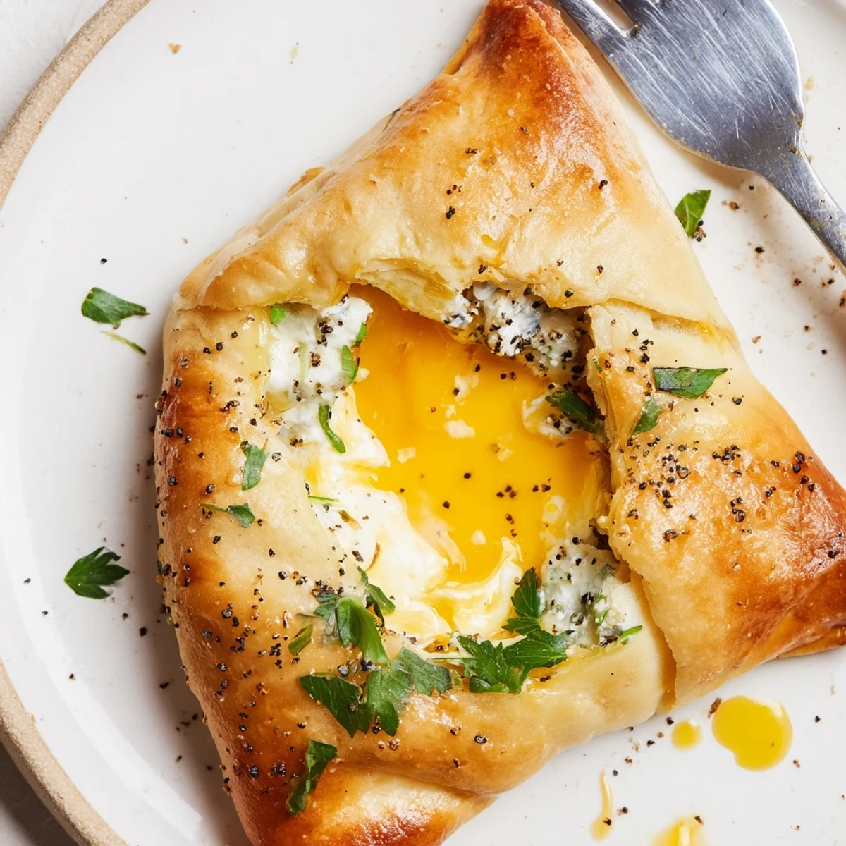Warm Cheese Fatayer Recipe on parchment, brushed glossy with egg yolk