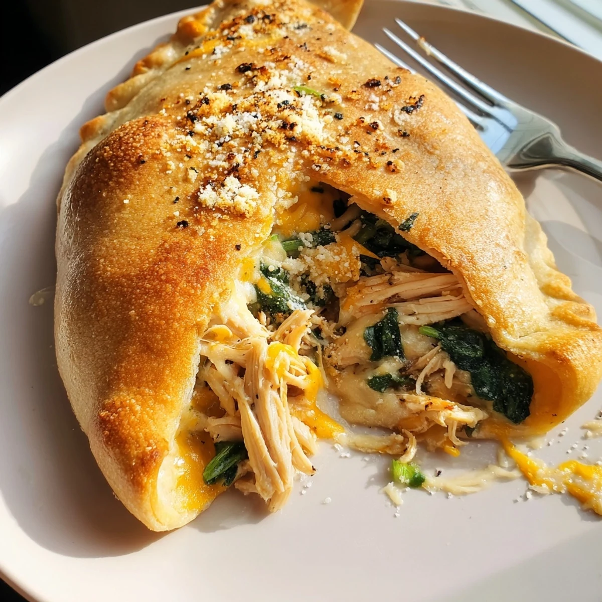 Golden Crispy Cheesy Chicken Alfredo Air Fryer Calzones with bubbling mozzarella.