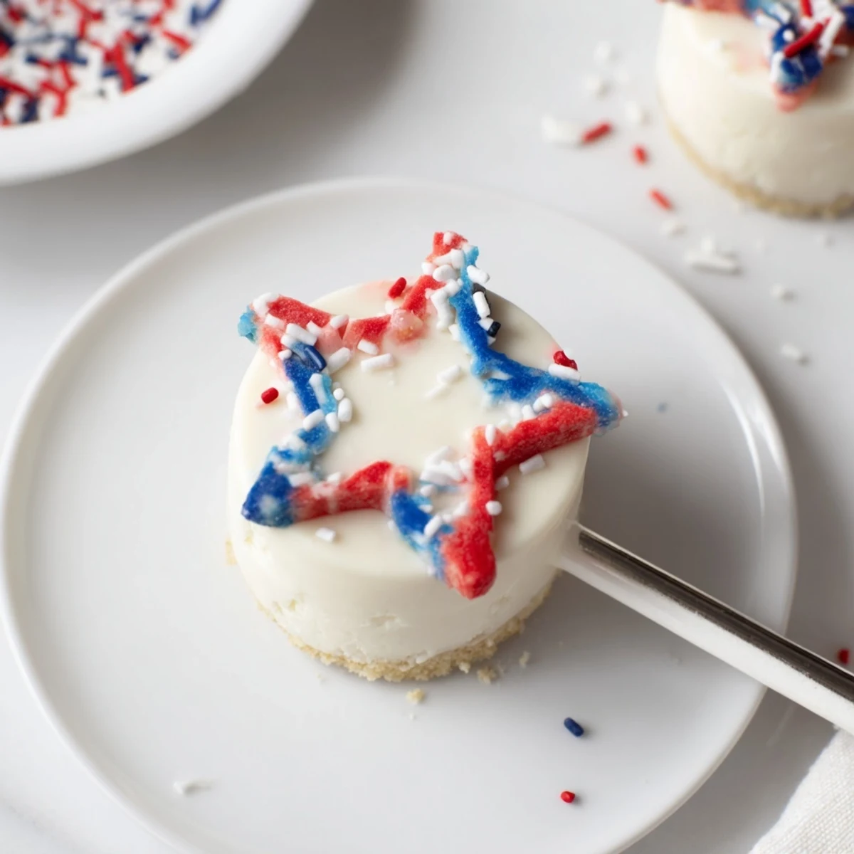 Hand-decorated Fourth Of July Star Cheesecake Pops coated in red white blue chocolate