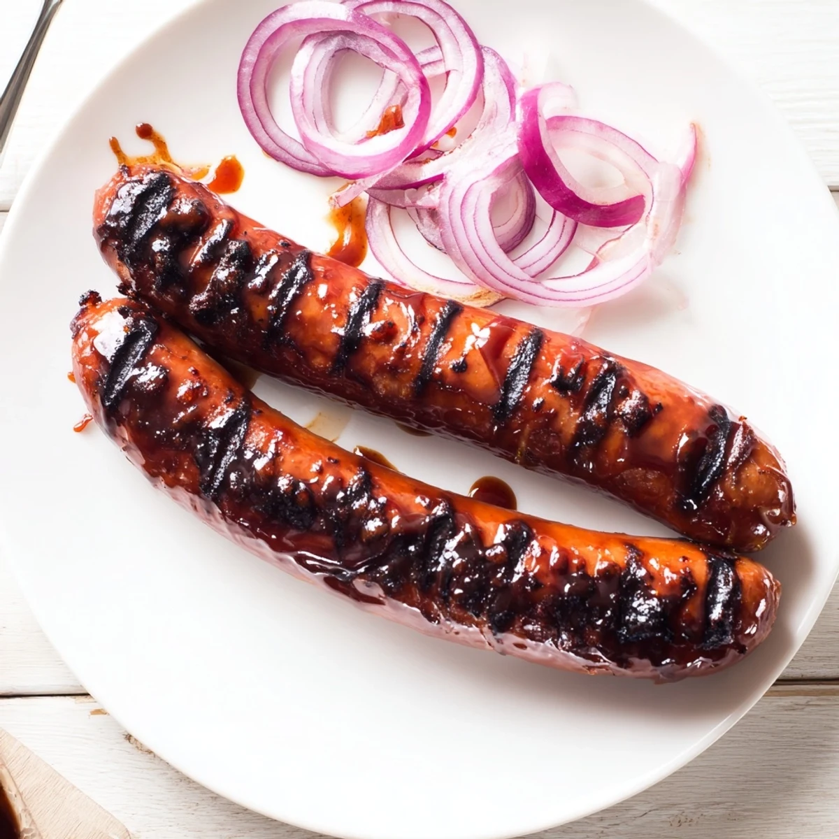 Smoky, caramelized BBQ Sausage Recipe on a hot grill, ready to serve