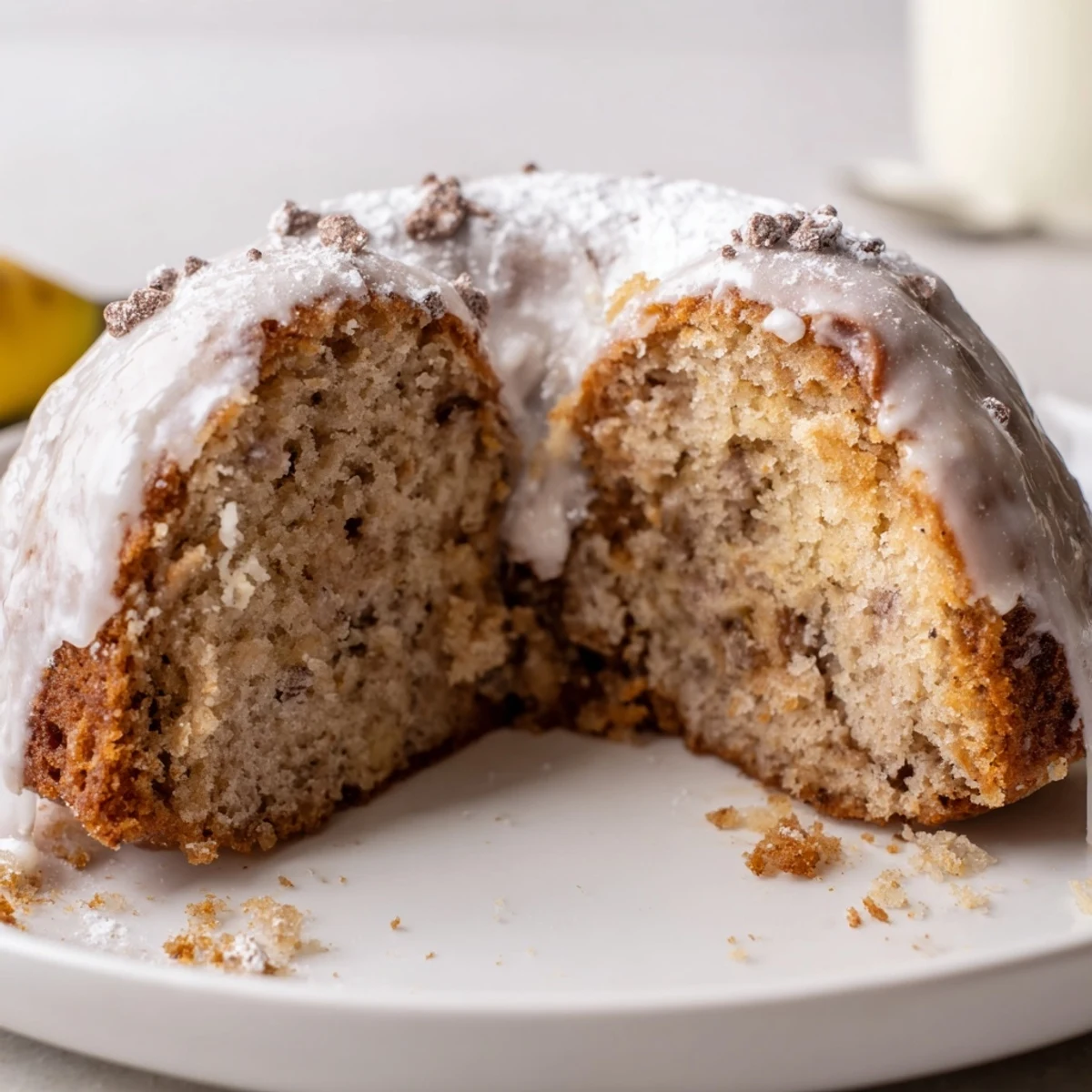 Warm banana donuts fresh from oven, golden tops and moist crumb