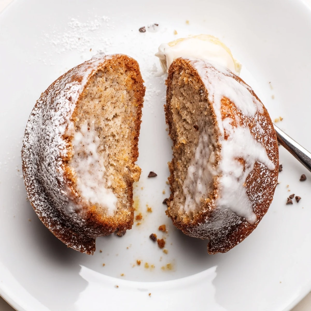 Stacked banana donuts served for breakfast with cinnamon sprinkle and coffee