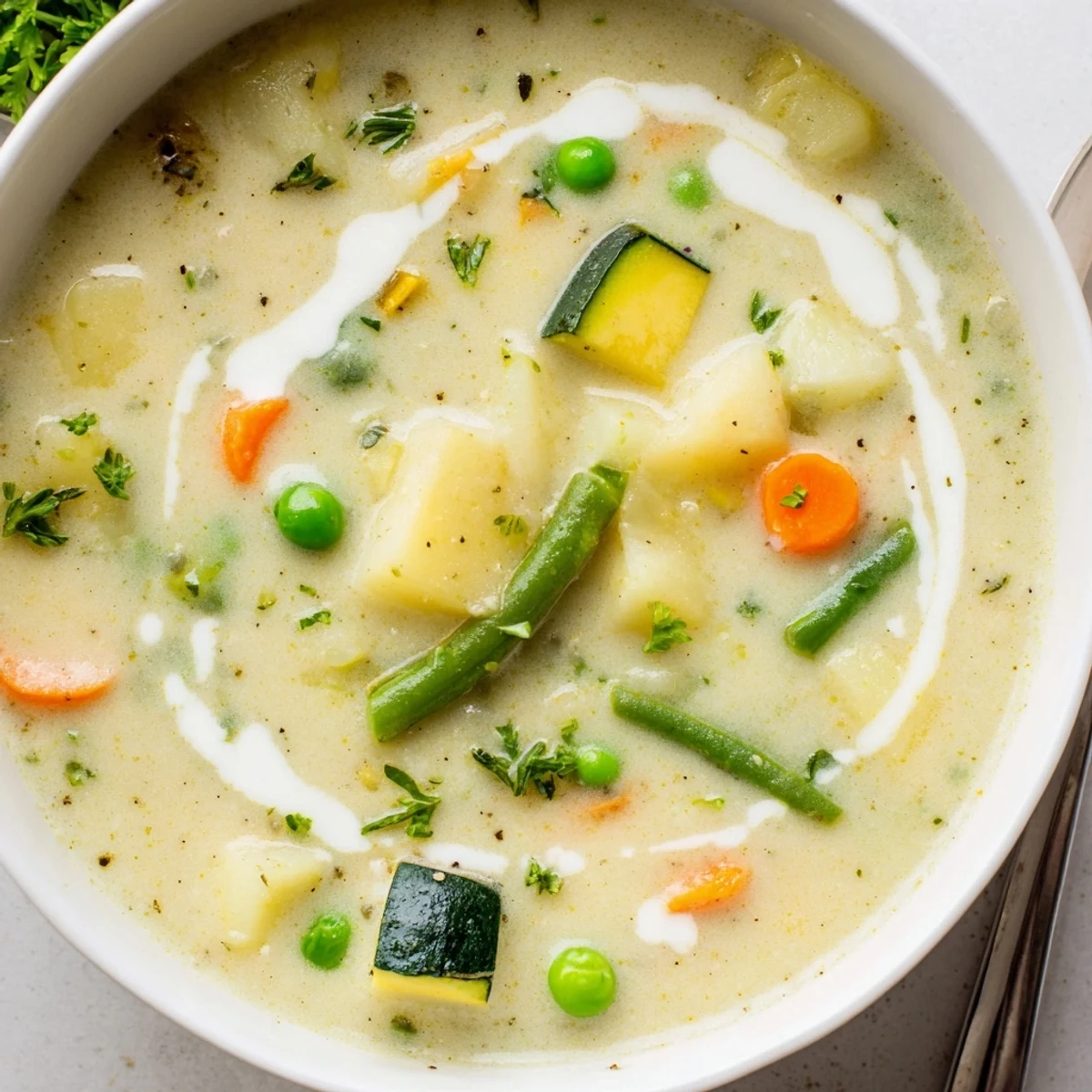Creamy Vegetable Soup Recipe steaming in bowl, silky texture, garnished with parsley.