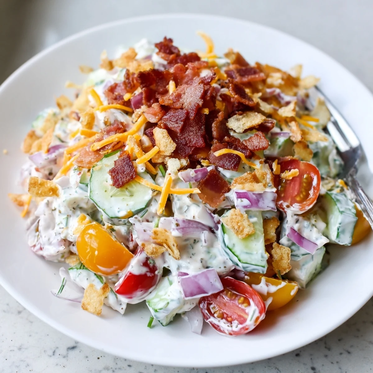 Cold Cucumber Ranch Crack Salad with tangy dressing, chives, picnic-ready side