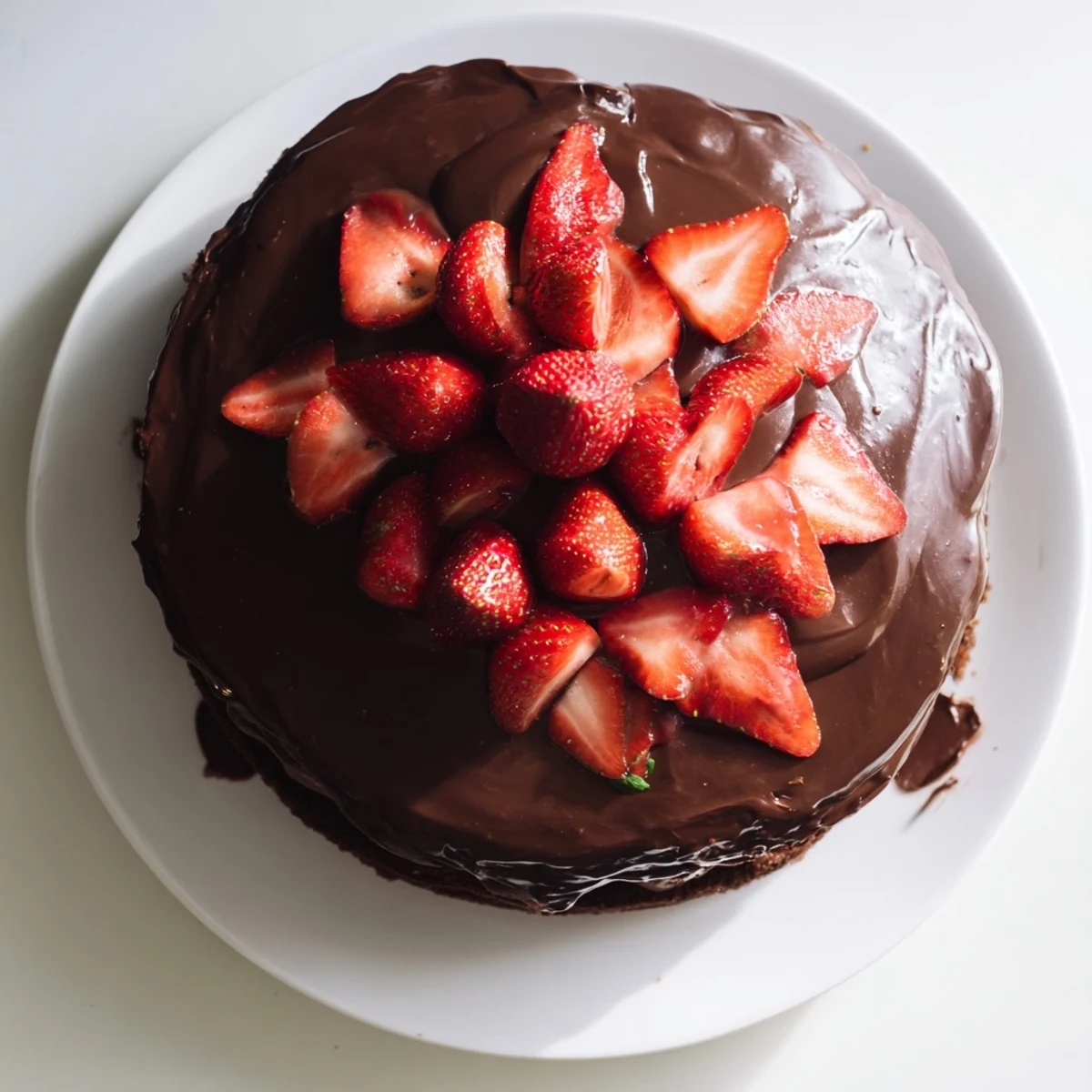 Slice of moist chocolate strawberry cake revealing luscious berry filling inside