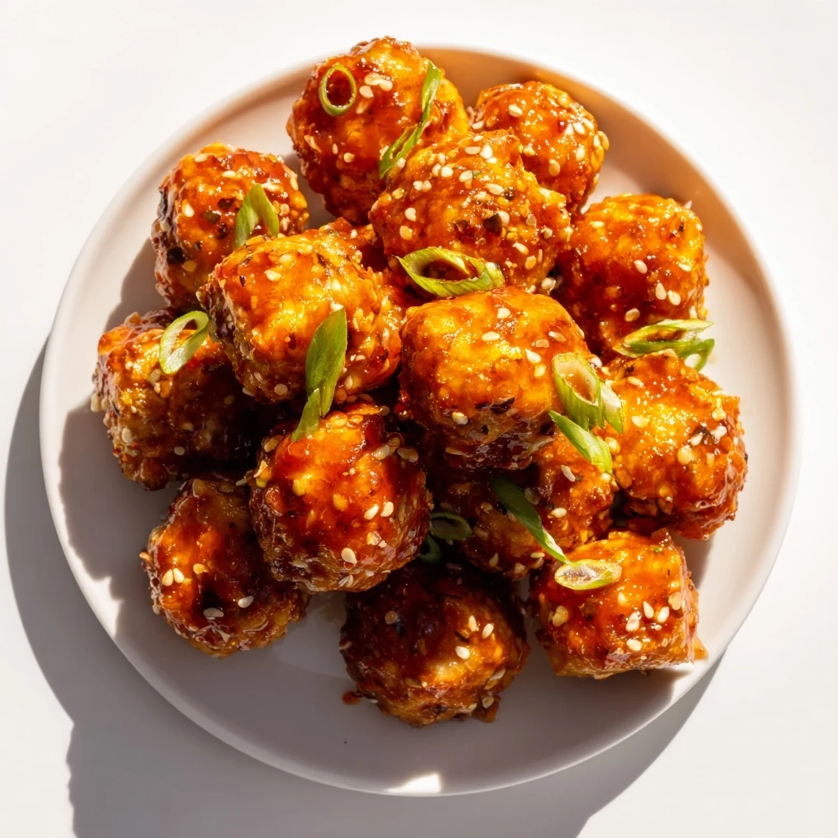 Baked sweet chili tofu balls served with scallions and sticky sauce for dipping