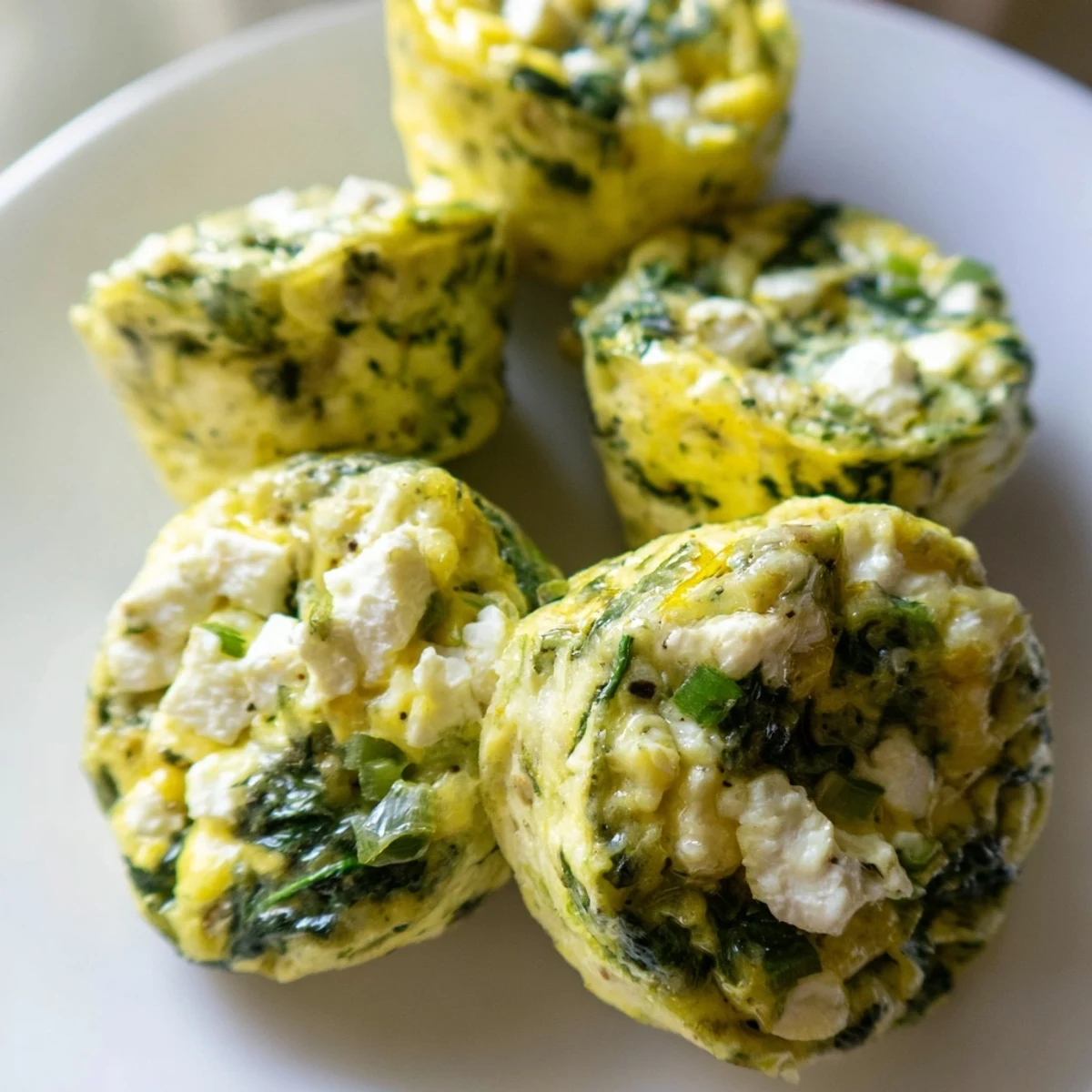Fluffy Mediterranean breakfast egg bites featuring spinach and feta cheese in a muffin tin