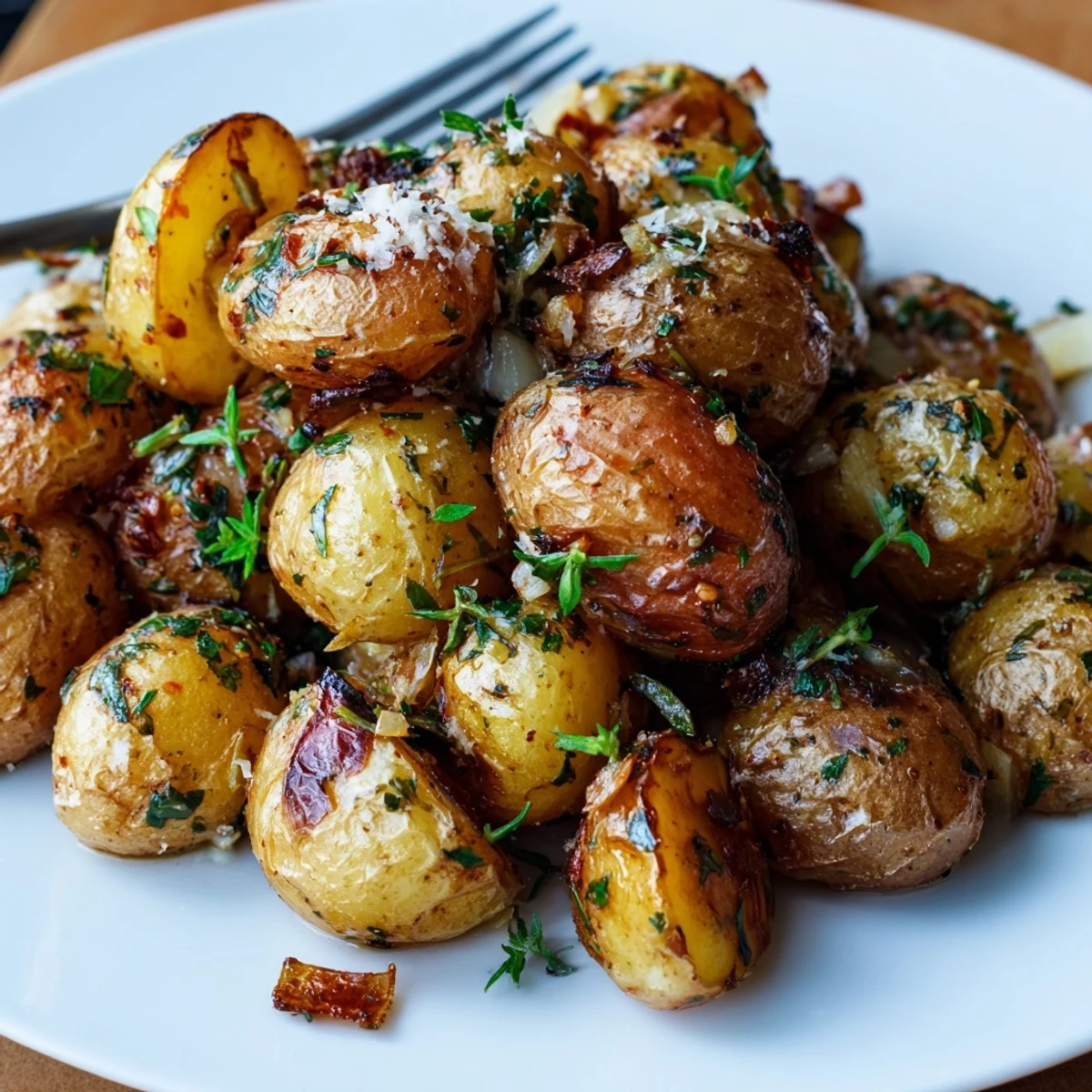 Close-up of Herb Seasoned Grilled Potatoes In Foil, steaming, herb-scented.