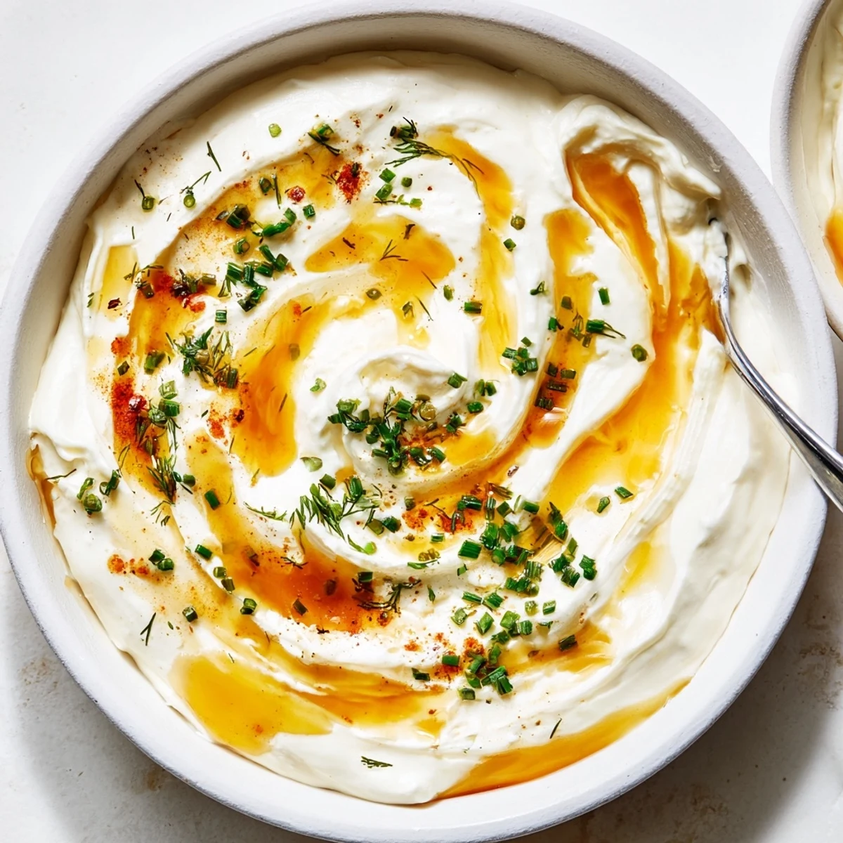 Spicy-sweet Hot Honey Ranch Dip paired with crisp chips and zesty lemon.