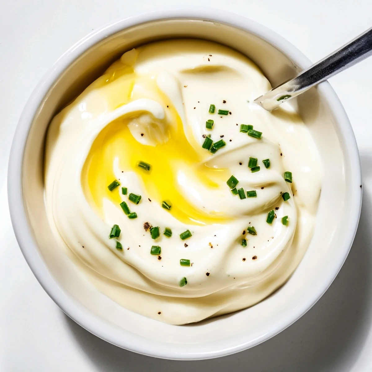 Jar of Creamy Tangy Sauce drizzled over grilled salmon, herb flecks visible.