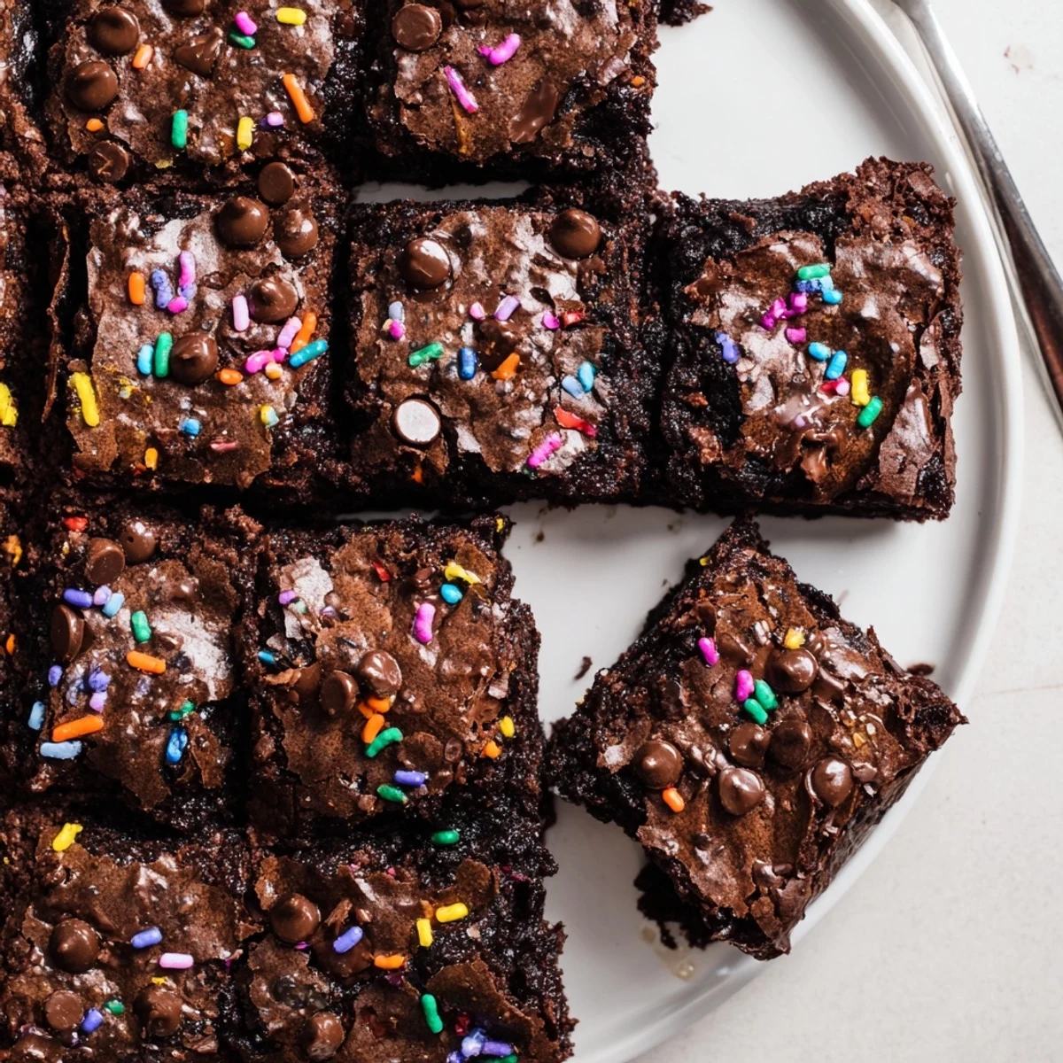 Warm Sourdough Cosmic Chocolate Brownies served with a melting scoop of vanilla ice cream