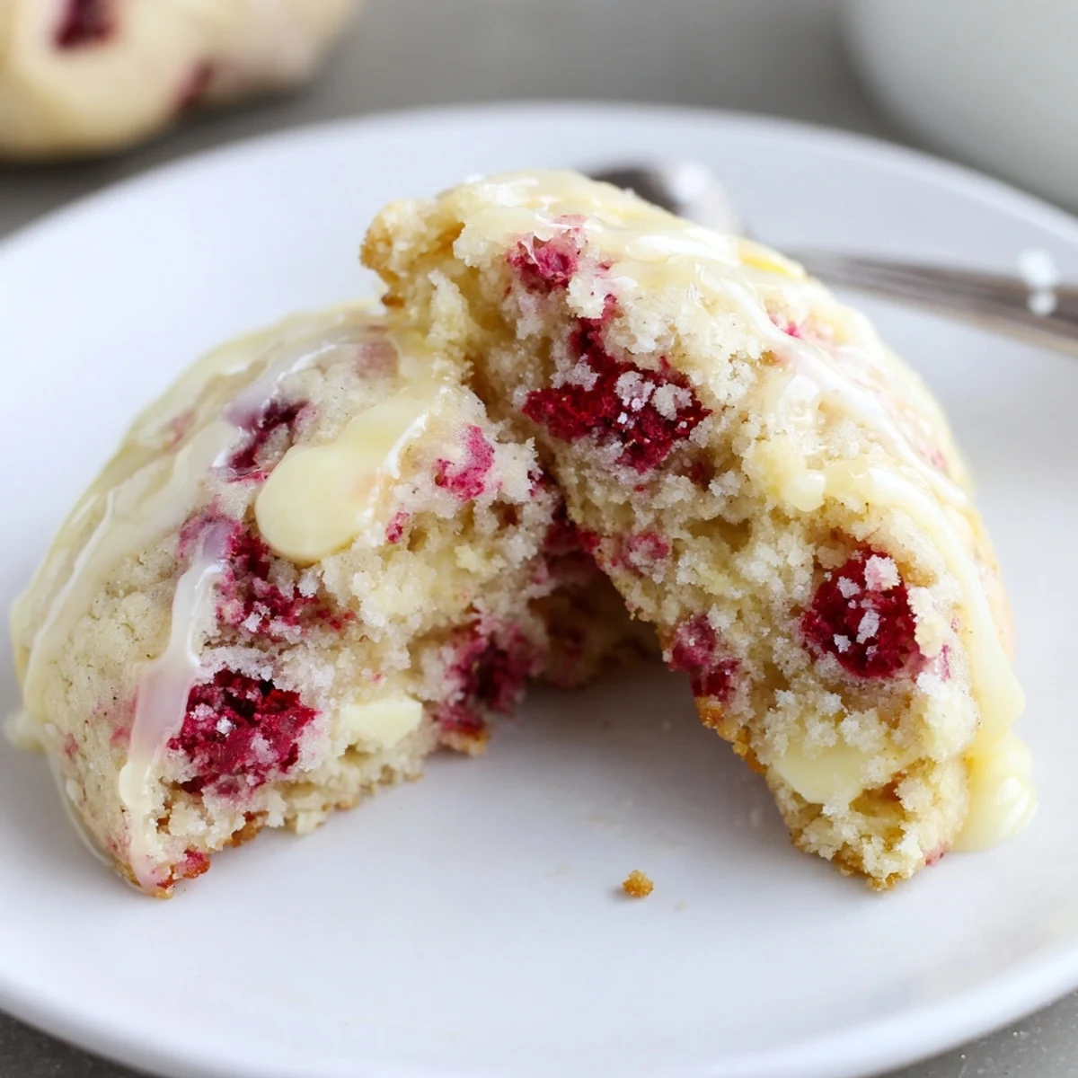 Chewy Lemon Raspberry Cookies with glossy raspberries and soft, sunlit golden edges