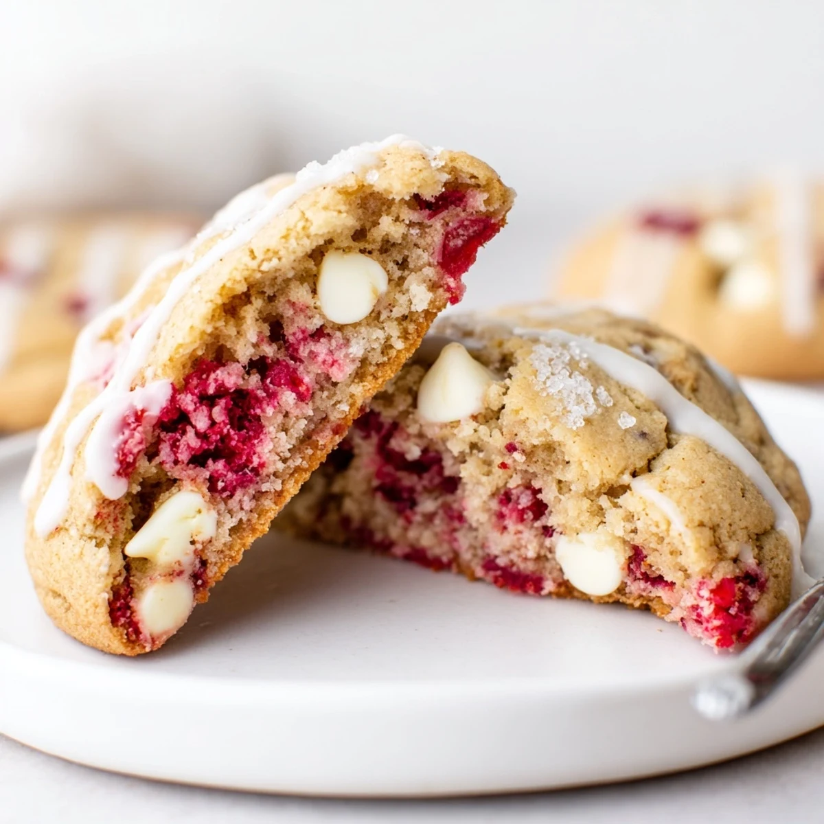 Freshly baked Chewy Lemon Raspberry Cookies cooling on wire rack, tangy aroma