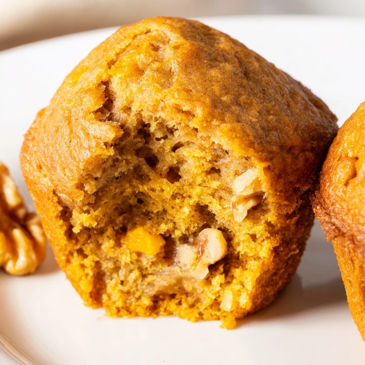 Golden butternut squash banana muffins topped with cinnamon on a rustic wooden board